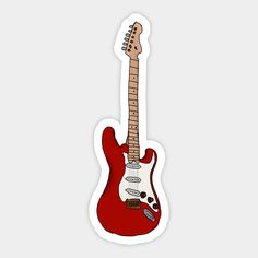 a red electric guitar sticker on a white background with space for your own text