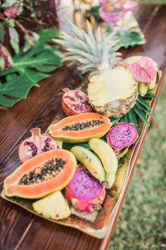 an instagram page for real life moma wedding inpo with pineapples and papaya