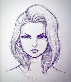 a pencil drawing of a woman's face with long hair and eyeshade