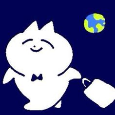 a white cat wearing a bow tie and holding a cup in its paws with the earth in the background