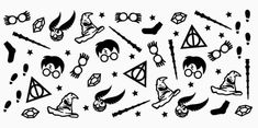 harry potter and hermione's hogwarts symbols are shown in this black and white drawing