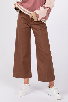 These wide-leg pants with front pockets are designed for both style and comfort. The super-soft feel fabrication ensures a luxurious touch against the skin. With 4 pockets, including front pockets for added convenience, these pants offer both functionality and style. The adjustable button closure allows for a customizable fit, while the wide-leg silhouette adds a modern and flattering look to your outfit. Perfect for a casual yet polished ensemble, these pants are versatile and on-trend for any Blue Zones, Wide Leg Cropped Pants, Skirt Leggings, Basic Style, Cropped Pants, Bottoms Pants, Leg Pants, Mocha, Outfit Sets