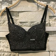 Trendy Fashion Vintage Corset Bustier Crop Top Rhinestone Bustier Bra Padded Push Up Bralette, Women's Top Blusas Crop Top, Plus Size Vests, Skirt Styles, Rhinestone Bra, Pearl Jewels, Styles Women, Nightclub Party, Vintage Corset, Tank Top Straps