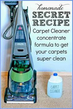 a carpet cleaner with the words homemade secret recipe next to it