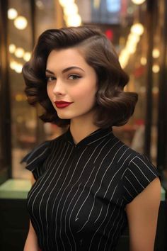 Vintage Formal Hairstyles Short, Wedding Hairstyles Medium Length Vintage Hollywood Glamour, Elegant Glamour Style, Makeup To Wear With A Red Dress, Hollywood Glam Hairstyles For Short Hair, Short Glamour Hair, Short Vintage Wedding Hairstyles, Pinup Hair And Makeup, Vintage Dress Elegant