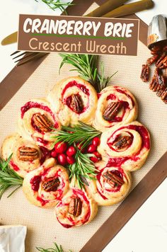 cranberry brie crescent wreath on a platter