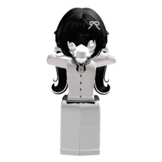 a white and black figurine with long hair wearing a shirt, pants and tie