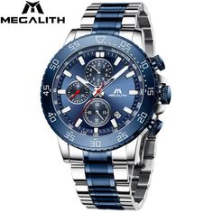 8087M | Quartz Men Watch | Stainless Steel Band-megalith watch Luxury Chronograph Watch With Quartz Movement For Business, Luxury Blue Watch Bands With Diamond Hour Markers, Simple Watches, Glas Art, Military Watches, Boyfriend Birthday, Quartz Clock, Watch Gifts, Black Stainless Steel