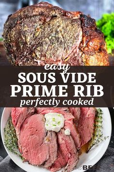 sous vide prime rib recipe on a plate with parsley and garlic garnish