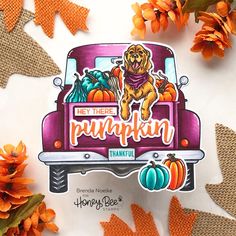 there is a sticker on the back of a truck that says, hey there pumpkin