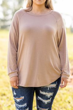 slouchy, warm taupe, neutral, solid, long sleeve, top, comfy, figure flattering, flowy Glam Accessories, Chic Soul, Warm Taupe, Welcome Fall, Tunic Length, Different Fabrics, Perfect Shirt, Dolman Sleeve, Fall And Winter