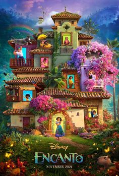 the poster for disney's upcoming animated movie, encanto is shown in front of