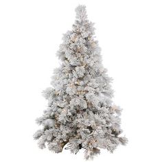 a white christmas tree with lights and snow on the branches, against a white background