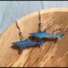 New & Unused: I Made These With Good Luck Minis From Safari Ltd, Swarovski Crystals In Two Shades Of Blue For Sparkle, And Sterling Silver Ear Hooks. They Can Be Gently Turned On The Pins To Face In, Face Out, Or Swim In The Same Direction. May They Make You Smile! Shark Stuff, Shark Jewelry, Shark Earrings, Silly Pictures, Ear Hook, You Smile, Make You Smile, Blue And Silver, Shades Of Blue