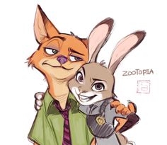 a drawing of a man and a rabbit hugging each other with the caption zootopia