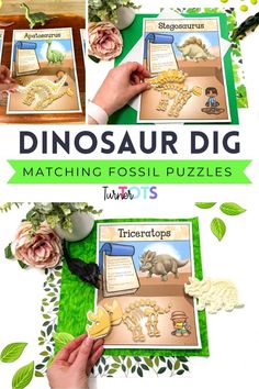 These printable dinosaur puzzles for kids make the perfect addition to any dramatic play dig site! Pair with sand or keep separate - either way your tiny paleontologists will be eager to find the matching bones for each and every dinosaur. A fun and engaging fossil activity for toddlers that can quickly become an independent dinosaur station. Click to get the printable dinosaur bones and dinosaur mats today! Dinosaur Dramatic Play, Fossil Activity, Dramatic Play Ideas, Dinosaur Small World, Dinosaur Art Projects, Fossils Activities, Dinosaur Lesson, Dinosaur Activities Preschool, Dramatic Play Printables