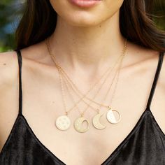 18k gold pendant with white diamond pavé and star centers. 0.61 tcw 18" or 24" chain, 14k gold 1.0" pendant Full Moon Phase, Full Moon Phases, Moon Phases Necklace, Stacked Necklaces, Modern Witch, Tennis Necklace, Classic Gold, Moon Necklace, Moon Phases