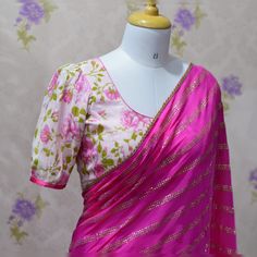 Shiffon Sarees Designs Latest, Shiffon Sarees Blouse Designs, Butta Hands For Blouses, Cold Shoulder Blouse Designs, Long Blouse Designs, Pattu Saree Blouse Designs, Fancy Saree, Kids Blouse Designs