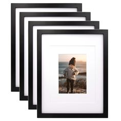 four black and white frames with an image of a child