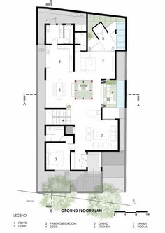 the ground plan for a house with three floors and two levels, including an upper level bedroom