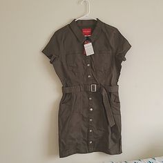 Never Before Worn With Tags - Guess Women's Valari Denim Belted Dress, Color Dusty Sage (Olive Green-Ish), Size Xl. Dress Runs Small, More L, Tight Fit Especially In Waist. Falls Above The Knee. Zero Defects. Casual Olive Cotton Dress, Casual Khaki Collared Dress, Casual Collared Khaki Dress, Fitted Casual Khaki Dress, Casual Olive Dress For Day Out, Casual Fitted Khaki Dress, Olive Fitted Casual Dress, Casual Fitted Olive Dress, Fitted Olive Casual Dress