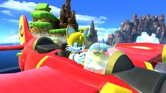 an image of sonic and tails flying in a plane