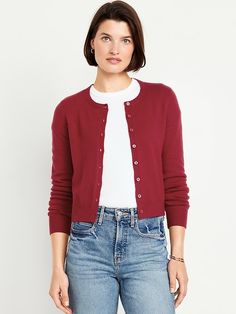 Burgundy Cardigan, Winter Shopping, Crop Cardigan, Cropped Cardigan Sweater, Red Cardigan, Cardigan Outfits, Old Navy Women, Fall Fashion Outfits, Cropped Cardigan