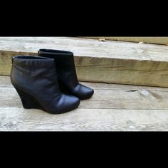 4.5" Wedge With 1" Hidden Platform Chic Synthetic Wedge Heel Boots, Black Wedge Boots With Medium Width, Black Wedge Boots Medium Width, Chic Black Wedge Boots With Closed Toe, Chic Black Closed Toe Wedge Boots, Chic Black Ankle-high Wedge Boots, Black Wedge Booties, Black Wedge, Wedges