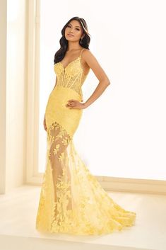 Ellie Wilde EW36014 Elegant Corset, Long Mermaid Dress, Mermaid Prom Dresses Lace, Detachable Skirt, Prom Dresses Yellow, Prom Designs