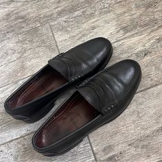 Men Size 11 Good Condition Black Leather Nice Shoes Classic Black Plain Toe Slip-ons, Black Slip-on Tassel Loafers With Moc Toe, Black Wingtip Moccasins For Semi-formal Occasions, Black Wingtip Moccasins For Semi-formal Events, Classic Black Slip-on Loafers, Black Goodyear Welted Moc Toe Tassel Loafers, Black Moc Toe Tassel Loafers With Goodyear Welt, Black Wingtip Moccasins For Business Casual, Black Plain Toe Moccasins For Semi-formal Occasions