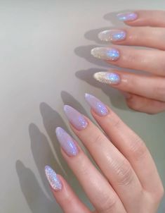 Newyear Nail Design, New Year Nails Sparkly, Nails For New Years And Christmas, New Years Nails Colorful, New Years Nails Glitter Sparkle, Nye Sparkle Nails, 2024 Birthday Nails, Mew Years Nail Ideas, White Nails New Years