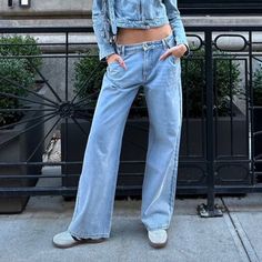 For The 90's Babies. She's All That Jean Features: Item Runs True To Size Low Rise Adjustable Waist Straight Leg 95% Cotton 5% Polyester Model Wears Size S And Is 177cm Washed Blue Jeans, Low Rise, Blue Jeans, Straight Leg, Women Jeans, Women Shopping, How To Wear, Blue, Color