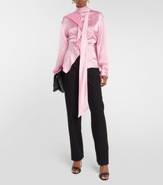 Find VICTORIA BECKHAM Asymmetric Satin Blouse on Editorialist. Self-tie neck. Material: 100% polyester. Made in Portugal. Designer color name: Rose. Buttoned cuffs. Care instructions: dry clean. Trim: 100% polyester. Closure: buttoned front. Spring Asymmetrical Silk Blouse, Chic Asymmetrical Blouse For Formal Occasions, Elegant Office Blouse With Asymmetrical Hem, Formal Spring Blouse With Asymmetrical Hem, Spring Formal Asymmetrical Blouse, Spring Formal Blouse With Asymmetrical Neckline, Asymmetrical Blouse For Spring Formal Occasions, Chic Evening Blouse With Asymmetrical Hem, Designer Pink Top For Formal Occasions