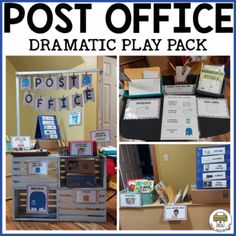 Easily set up a Post Office in your Preschool Dramatic Play Center with this pack of pretend play props. Your preschool students will love pretending to work at the post office!  Inside you will find all of the signs need to transform your dramatic play space into a hustling bustling post office. IncludedWelcome to the Post Office SignOpen/Closed SignPlease Wait in Line SignMail Truck Parking SignCustomer Parking SignMail Hamper SignAround the Post Office PosterWhen I work at the Post Office Sig Preschool Post Office, Post Office Activities, Pretend Play Post Office, Post Office Play, Preschool Dramatic Play, Card Mailbox, Post Office Dramatic Play, Office Dramatic Play, Play Preschool