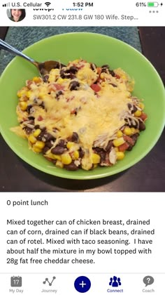 a green plate filled with food on top of a table