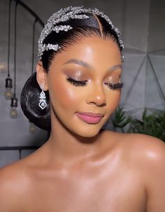 Black Hair For Wedding Brides, Bridal Look Black Women, Soft Glam Makeup Black Women Wedding, Bride Hairstyle Black Women, Wedding Makeup For Mixed Women, Black Wedding Makeup Brides, Bridal Black Women, Black Woman Bridal Makeup, Soft Glam Bridal Makeup Black Women