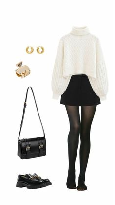 First Date Outfit Korean, Vienna Outfit Autumn, 15 Outfits Ideas, Black And White Fall Outfits, Winter Proposal Outfit, Couqutte Aesthetic Outfits, Viral Clothes, Black And White Outfit Ideas, Stile Blair Waldorf