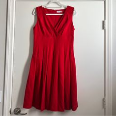 Calvin Klein Dress Size 10 Brand: Calvin Klein Condition: Nwot Color: Red Details/Measurements Laying Flat: -Slip Underneath -V Neck -Flattering -Hidden Zipper On Back -Length: 40 Inches -Pit To Pit: 17 Inches -I Ship Between 1-2 Days Fitted Red A-line Sleeveless Dress, Classic Red V-neck Dress, Red Fitted A-line Sleeveless Dress, Red Lined V-neck Midi Dress, Red Lined Midi Dress With V-neck, Red V-neck Lined Midi Dress, Calvin Klein Formal A-line Dresses, Classic Red Summer Dress, Calvin Klein Fitted Sleeveless V-neck Dress