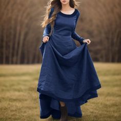 Blue Viking dress displayed in an outdoor rustic setting. Fantasy Prom Dress, Costume Viking, Dress Medieval, Fantasy Party, Elf Dress, Plus Size Long Dresses, Viking Dress, Vestidos Retro, Sukienki Plus Size