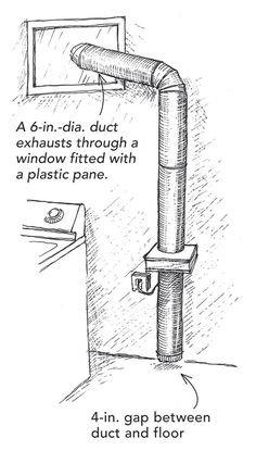 the diagram shows how to fix an exhaust duct in a window with a plastic pane