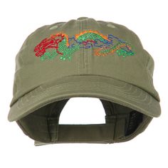 Outlined Dragon Embroidered Washed Cap Colorful Dragon, Unisex Crown, Character Mascot, Season 8, Signature Look, Cap Design, Velcro Straps, Ball Cap, Animal Design