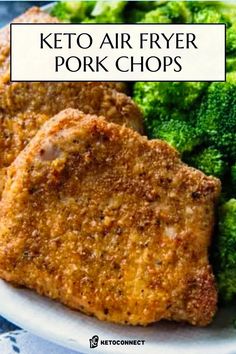 two pieces of fried pork chops on a plate with broccoli