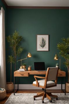 home decorating, home interior design, interior bedroom design, living room interior Green Office Ideas, Green Home Office, Office Paint Colors, Office Vibes, Office Idea, Cozy Office, Home Office Colors