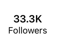 the words 33 3k followers are shown in black and white letters on a white background