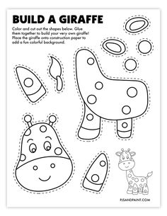 a printable coloring page for kids to color and cut out the shape of a giraffe