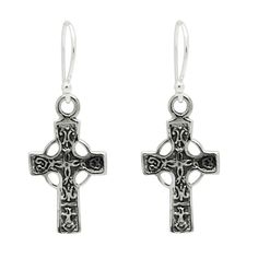 Perfectly detailed drop 925 Silver Celtic Cross Earrings, dimensions 11mm x 33mm. Matching necklace is also available. Gold Earring Cuff, Silver Earring Cuff, Earring Cuff Chain, Earrings Cuffs, Cross Earring, Silver Gold Earrings, Celtic Earrings, Cross Earrings Studs, Knot Stud Earrings