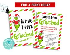 the grinch christmas party printables are on sale for only $ 3 99