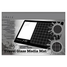 the travel glass media mat is shown in black and white