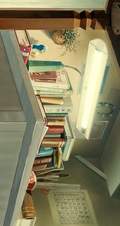 an overhead view of a bookshelf full of books