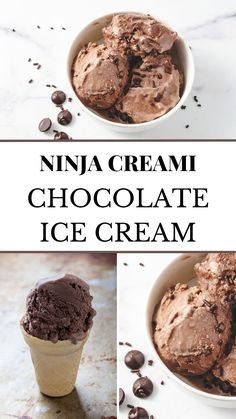 chocolate ice cream in a white bowl with text overlay